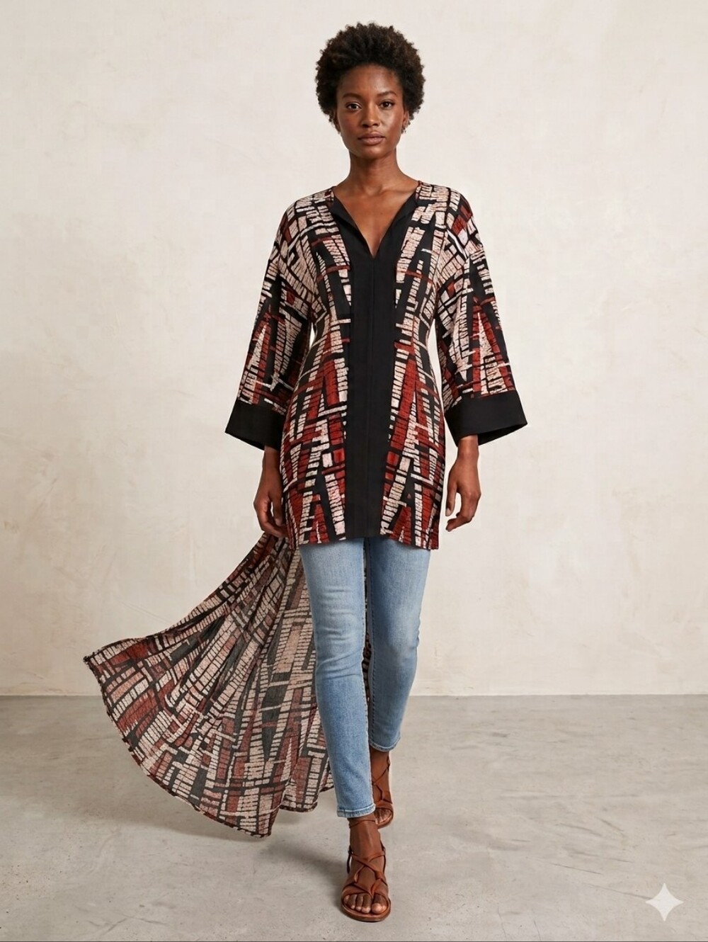 BCBGMAXAZRIA Abstract Chevron High-Low Maxi Dress Kaftan XS/S